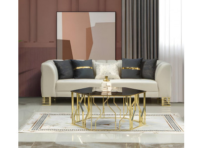 Luxus Dreisitzer Couch Sofa 3 Sitzer Polstercouch Edelstahl Gold Beige