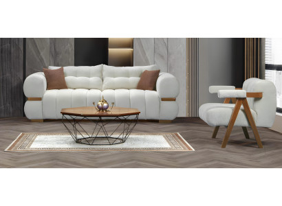 Sofa Couch Garnitur Sitzgruppe Kombination Polster Beige Wohnzimmer Set 4+1