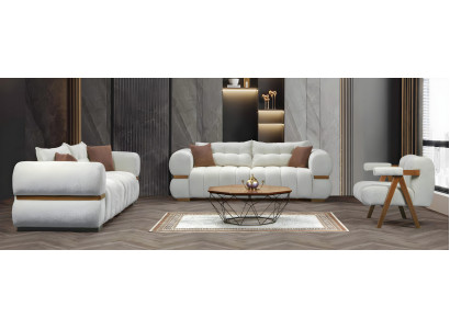 Weiße Sofagruppe Sofa Wohnlandschaft Sitzgarnitur Sofaset Polstergarnitur 3+3+1