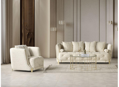 Luxus Weiß 2tlg Wohnzimmer Set Sofa 3-Sitzer Sessel Modernes Design Couch
