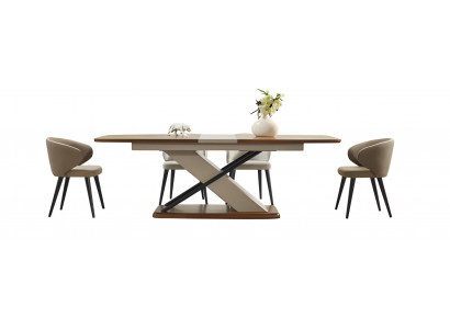 Luxus Esstisch Tische Ausziehbarer Designer Tisch Braun Beige mit 4 Stühlen Set