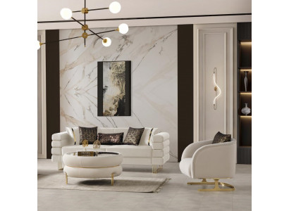 Luxus 2tlg Wohnzimmer Set Sofa 3-Sitzer Sessel Modernes Design Couch Weiß