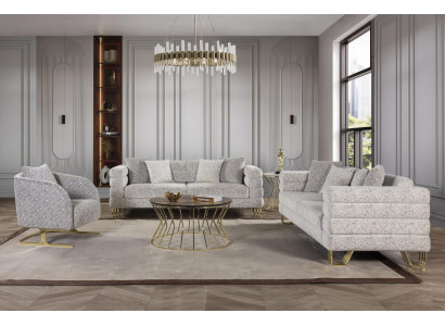 Luxus Sitzgarnitur Polstergarnitur Design Sitzpolster Lounge Sofa Beige 3+3+1