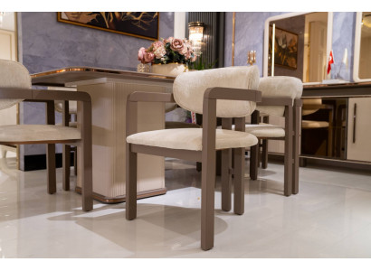Beige Holz-Textil Stühle im Set von 6 eleganter Stil