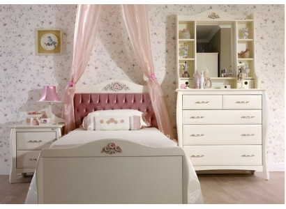 Weißes Kinderzimmer-Set aus Holz mit Bett, Nachttisch und Schrank