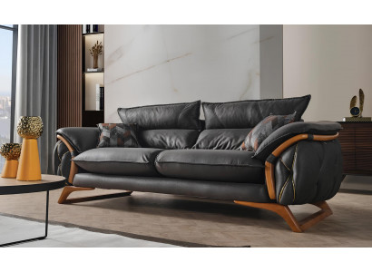Schwarze Dreisitzcouch 3-Sitzer-Sofa Dreisitzgarnitur Dreisitzer Polstersofa