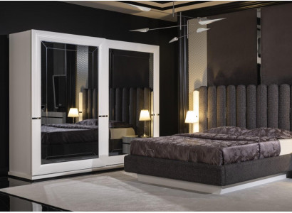 Schrank Designer Kleiderschrank mit Spiegel Schlafzimmer Luxus Möbel Holz