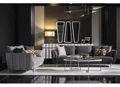 Luxus Wohnlandschaft Set Sofagarnitur Polster Sofa Stoff Couchen 4+3 Sitzer