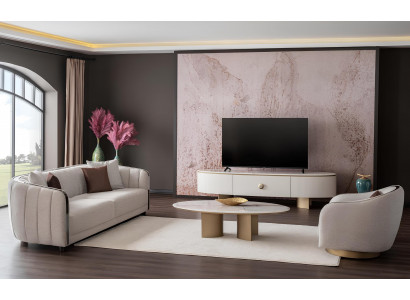 Wohnzimmer-Set mit 3+1 Sitzer, Couchtisch und modernem TV-Lowboard