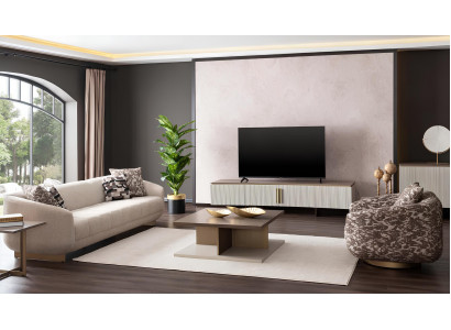 3+1-Sitzer, Couchtisch und TV-Lowboard – stilvolles Wohnzimmer-Set