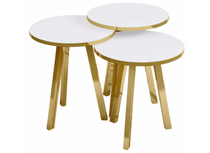 Weißes Holz-Metall Couchtisch-Set modern elegant
