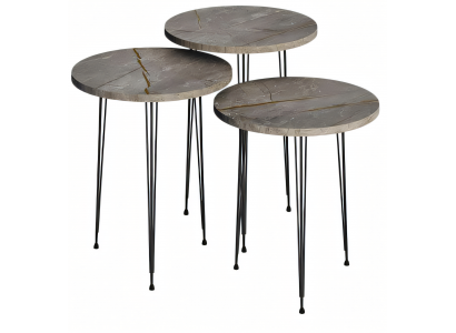 Moderner Couchtisch-Set aus Holz und Metall in Grau