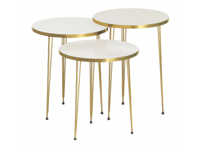 Weißes modernes Couchtisch-Set aus Holz und Edelstahl