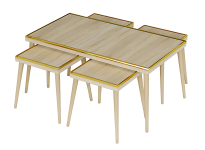 Wohnzimmer-Set Beige Holz Edelstahl modern elegant