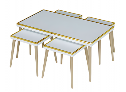 Weißes Wohnzimmer-Set aus Holz und Edelstahl im modernen Design