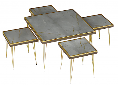 Wohnzimmer-Set Grau Modern Möbelset aus MDF und Edelstahl