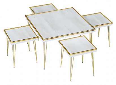 Weißes Wohnzimmer-Set aus MDF und Edelstahl im modernen Design