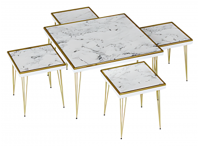 Weißes Wohnzimmer-Set aus MDF und Edelstahl im modernen Stil