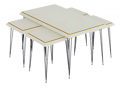 Weißer moderner Couchtisch mit Beistelltischen aus MDF und Edelstahl