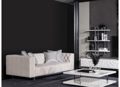 Beige Holz Textil Sofa und Couchtisch Set modern