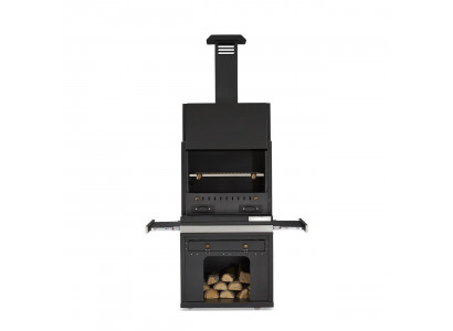Schwarzer Edelstahl Grillkamin modern für Garten und Terrasse