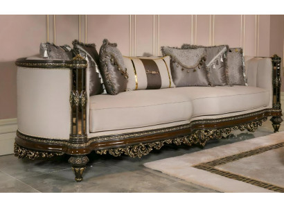 Beige 3-Sitzer Sofa aus Textil und Holz modern elegant