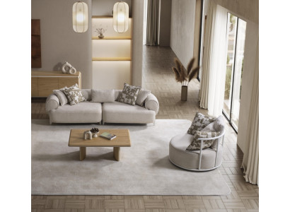 Beige Wohnzimmer Set aus Holz und Textil modern und elegant