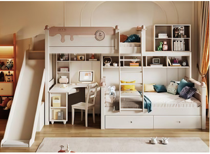 Weißes Etagenbett Doppelstockbett Stockbett Kinderbett Jugendbett mit Rutsche