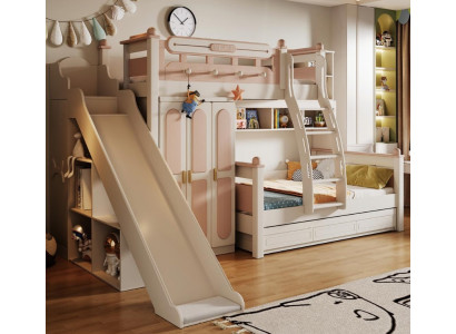 Kinderbett Etagenbett Holz weiß – Hochbett Doppelstockbett mit Rutsche