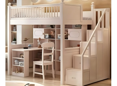 Etagenbett weiß Holz mit Schreibtisch Doppelstockbett Jugendbett Kinderbett