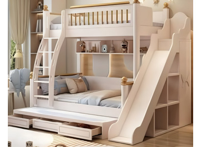 Etagenbett Kinderbett Holz weiß mit Rutsche Stockbett Doppelstockbett