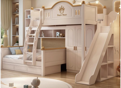 Kinderbett Holz weiß mit Rutsche Etagenbett Stockbett Doppelstockbett