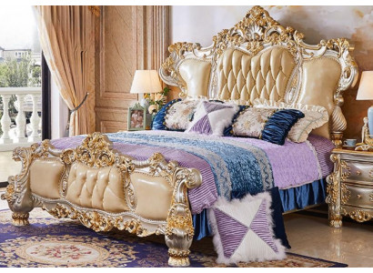 Klassische Möbel Holz Luxuriöses Bett + 2 Nachttische Schlafzimmer Set
