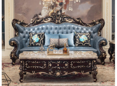 Eleganter 3-Sitzer Sofa Blau Kunstleder Dreisitzer Wohnzimmer Polstersofa