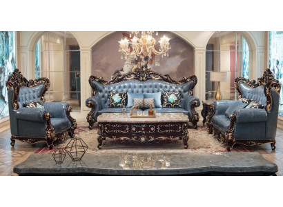 Blau Wohnzimmer Set Sofa 3+2+1 Sitzer Luxuriöses Komplettes Kunstleder
