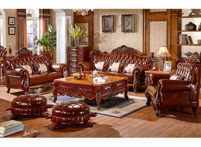Komplettes Wohnzimmer Set Hocker Kunstleder Sofagarnitur Holz Couchtisch