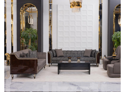 Designer Graues Wohnzimmer-Set 4-Sitzer Sofas Kaffeetisch Beistelltisch