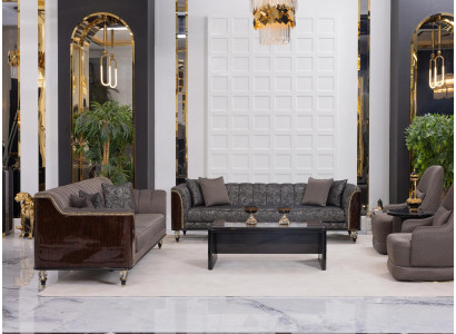 Schönes graues Wohnzimmer-Set Sofas Sessel Couchtisch Beistelltisch