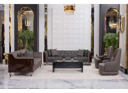 Luxuriöses graues Wohnzimmer-Set Sofas Sessel Couchtisch Beistelltisch