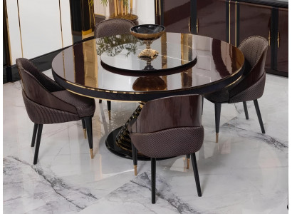 Luxuriöses Esszimmer-Set runder Esstisch aus Holz 4x Stühle Designermöbel
