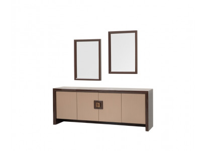 Luxuriöse braune Holzkonsole Spiegel Esszimmer-Set Designermöbel