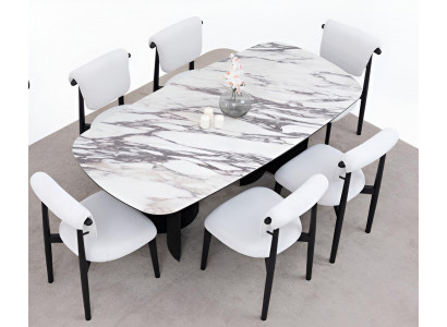 Modernes Esszimmer-Set weißer Esstisch weiche Stühle Designermöbel