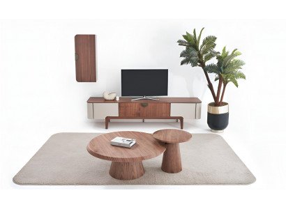 Modernes braunes Wohnzimmer-Set Holzsideboard Couchtisch Beistelltisch Regal