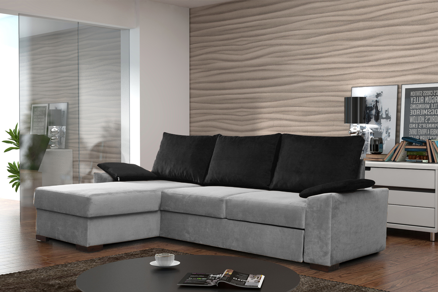 Ontwerp hoekbank slaapbank met bedfunctie bank lederen bekleding textielbanken.