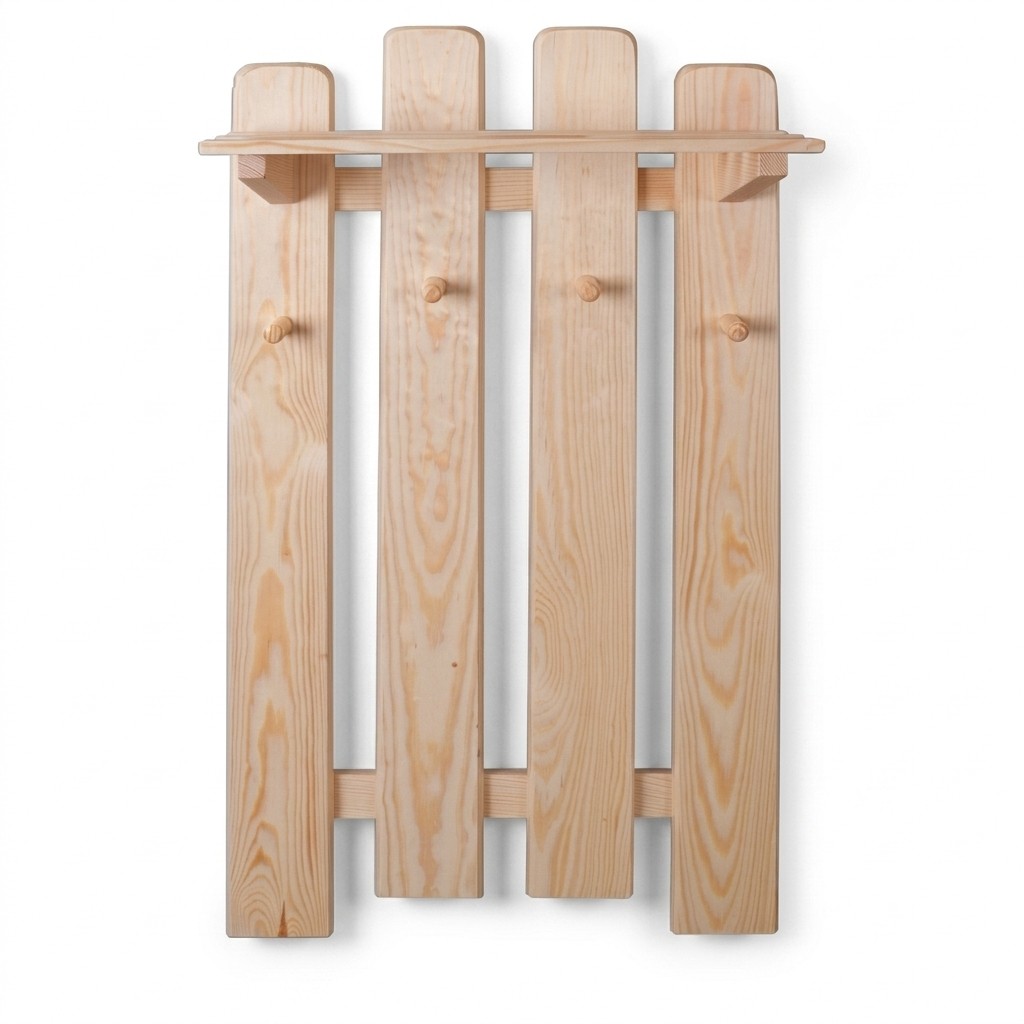 Massief houten kapstokpaneel, massief grenen, aan de muur hangende kapstok, gang van hout, nieuw