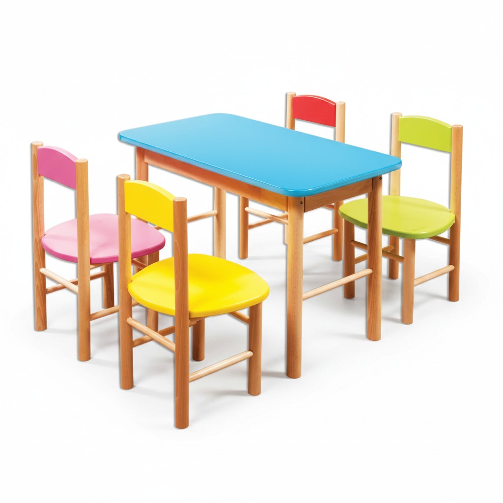 Kinderstoel set kinderkamer zithoek echt hout massief 5-delig Zitgroep Tafel