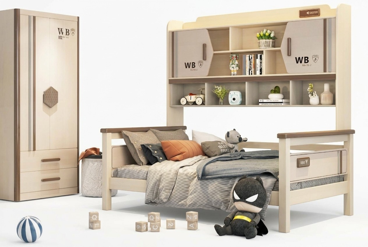 Kinderkamer 2-delige set hoogslaper kledingkast hoogglans tienerkamer meubels nieuw