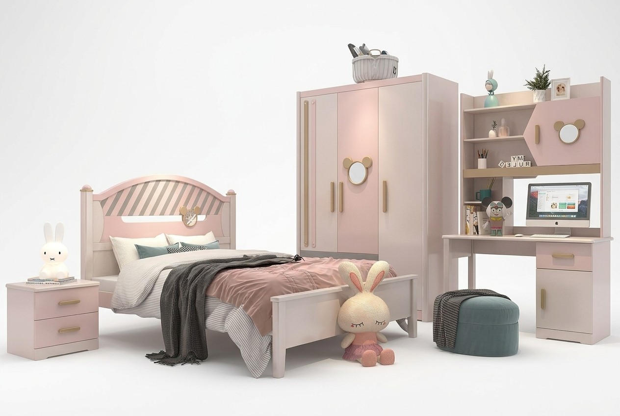 Kinderkamer jeugdkamer slaapkamer meubel compleet set nachtkastje nieuw 4-delig