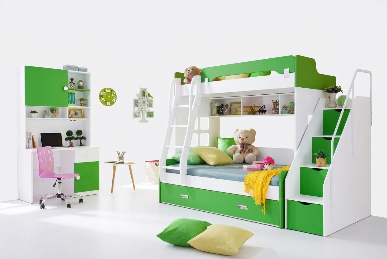 Jongerenbed bureau kast Groen NIEUW Jeugdkamer kinderkamer compleet set