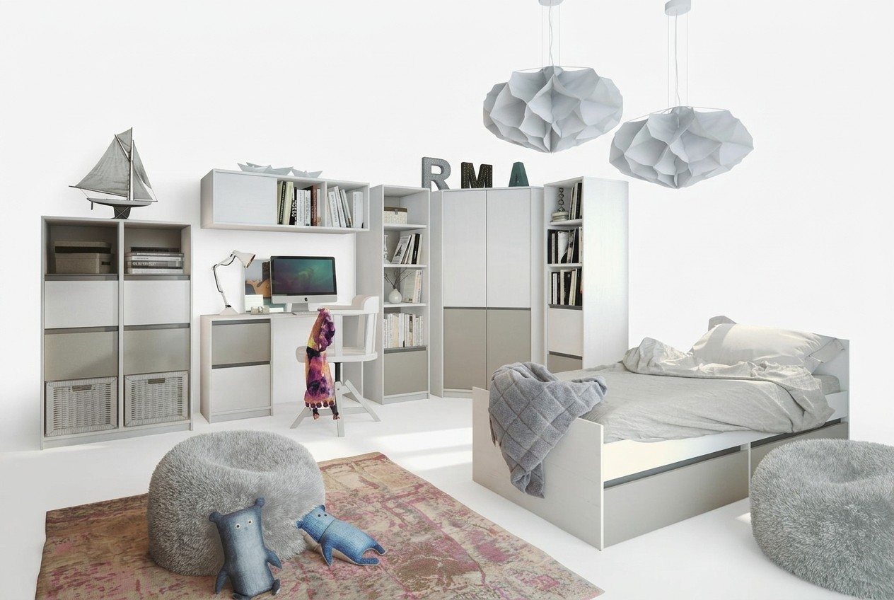 Kinderkamer jeugdkamer set Bed kast Garderobe Bureau Nieuw 7-delig